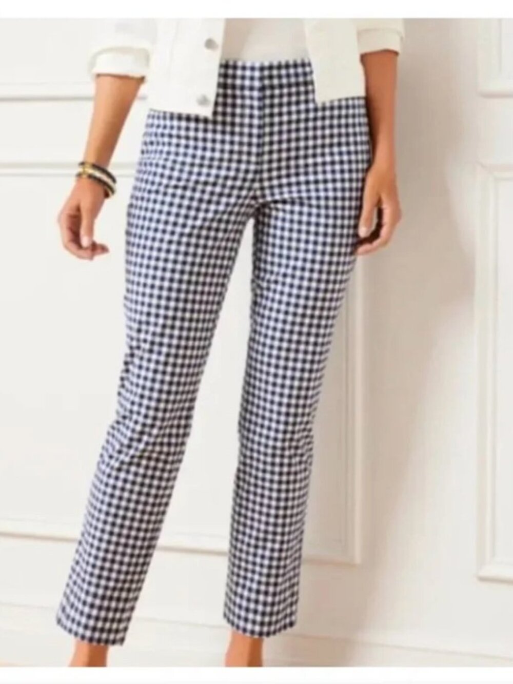 J. Crew Martie Checkered Pants in White & Navy Size 4